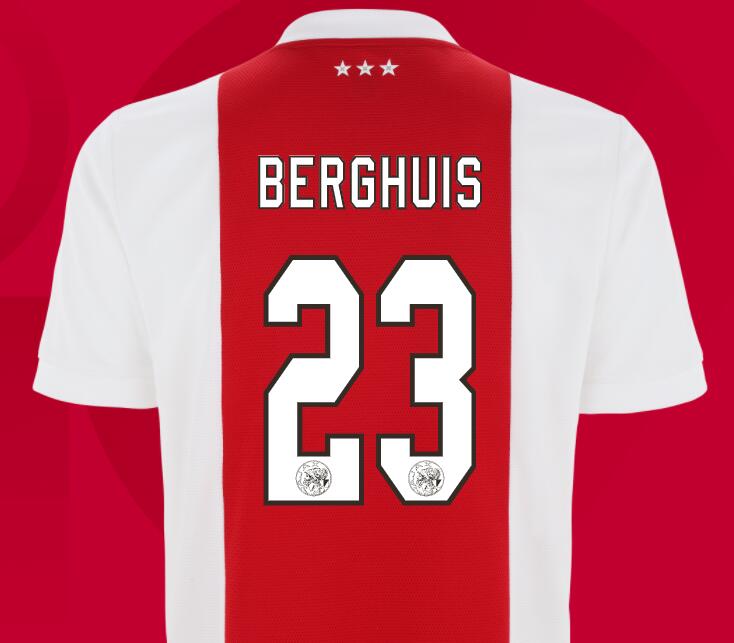 2021/22 Ajax Home Kit Soccer Jersey with Berghuis 23 printing